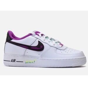 Nike Air Force 1 Low '07 LV8 "Just Do It!" Sneakers White/Vivid Purple/Black 7Y